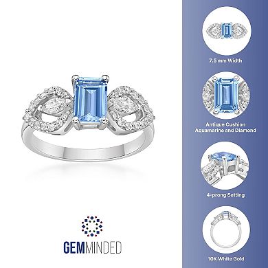 Gemminded 10k White Gold Aquamarine & 1/3 Carat T.W. Diamond Ring