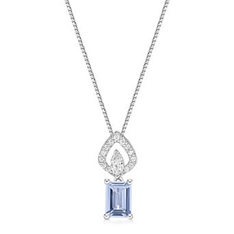 Gemminded 10k White Gold Aquamarine & 1/5 Carat T.W. Diamond Pendant Necklace