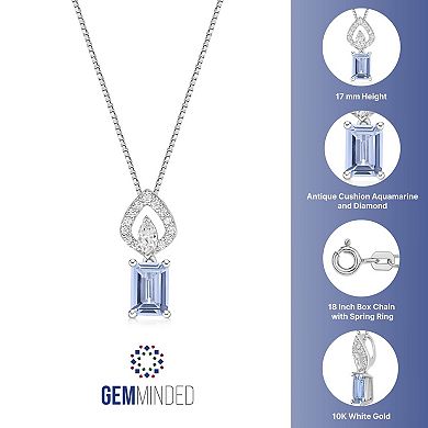 Gemminded 10k White Gold Aquamarine & 1/5 Carat T.W. Diamond Pendant Necklace