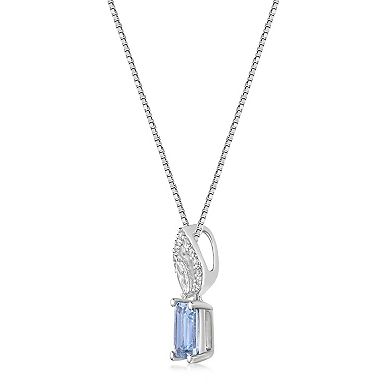 Gemminded 10k White Gold Aquamarine & 1/5 Carat T.W. Diamond Pendant Necklace
