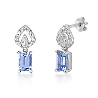 Gemminded 10k White Gold Aquamarine & 1/3 Carat T.W. Diamond Earrings