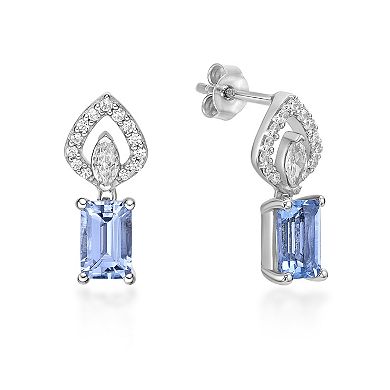 Gemminded 10k White Gold Aquamarine & 1/3 Carat T.W. Diamond Earrings