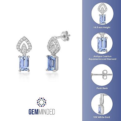 Gemminded 10k White Gold Aquamarine & 1/3 Carat T.W. Diamond Earrings