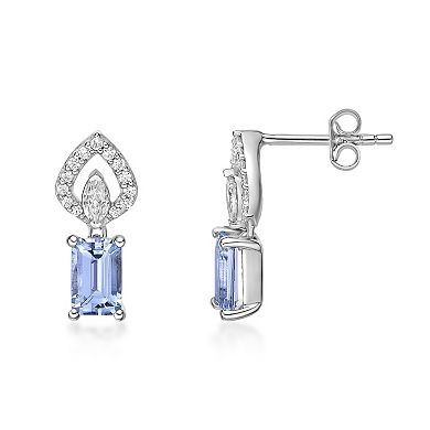 Gemminded 10k White Gold Aquamarine & 1/3 Carat T.W. Diamond Earrings