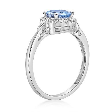 Gemminded 10k White Gold Aquamarine & 1/10 Carat T.W. Diamond Ring