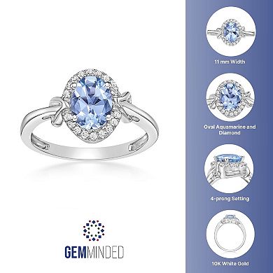 Gemminded 10k White Gold Aquamarine & 1/10 Carat T.W. Diamond Ring