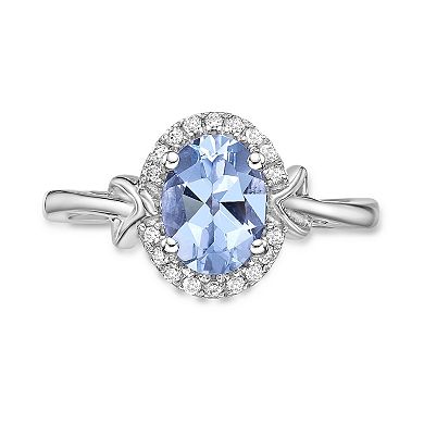 Gemminded 10k White Gold Aquamarine & 1/10 Carat T.W. Diamond Ring