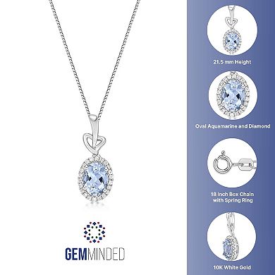 Gemminded 10k White Gold Aquamarine & 1/8 Carat T.W. Diamond Pendant Necklace
