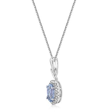 Gemminded 10k White Gold Aquamarine & 1/8 Carat T.W. Diamond Pendant Necklace