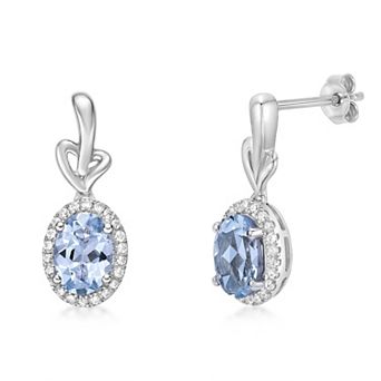 Gemminded 10k White Gold Aquamarine & 1/5 Carat T.W. Diamond Earrings