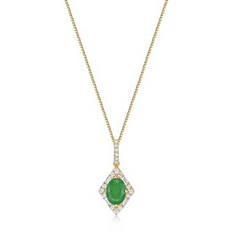 Gemminded 10k Gold Emerald & 1/5 Carat T.W. Diamond Pendant Necklace