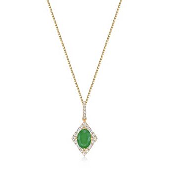 Gemminded 10k Gold Emerald & 1/5 Carat T.W. Diamond Pendant Necklace
