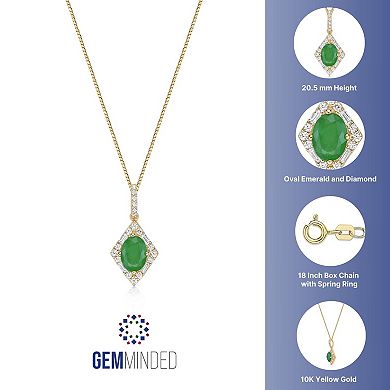 Gemminded 10k Gold Emerald & 1/5 Carat T.W. Diamond Pendant Necklace