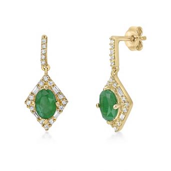 Gemminded 10k Gold Emerald & 1/4 Carat T.W. Diamond Drop Earrings