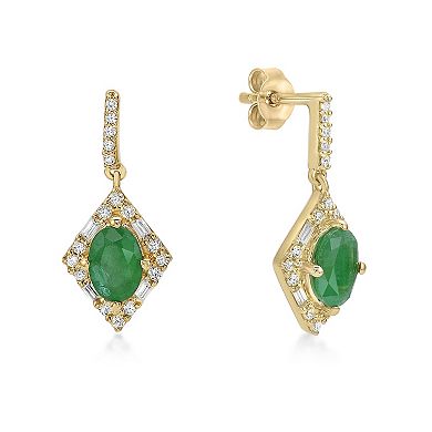Gemminded 10k Gold Emerald & 1/4 Carat T.W. Diamond Drop Earrings