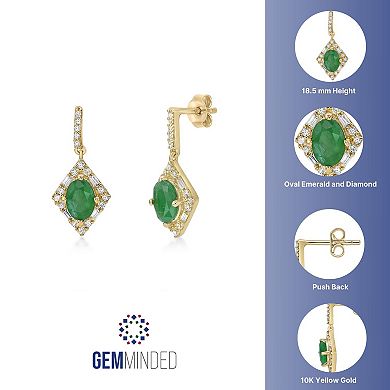 Gemminded 10k Gold Emerald & 1/4 Carat T.W. Diamond Drop Earrings