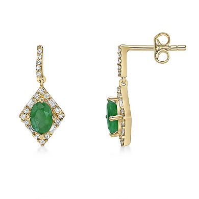Gemminded 10k Gold Emerald & 1/4 Carat T.W. Diamond Drop Earrings