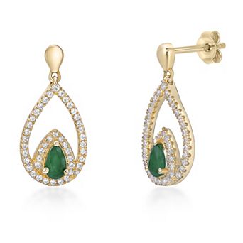 Gemminded 10k Gold Emerald & 1/3 Carat T.W. Diamond Earrings