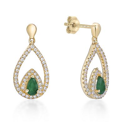 Gemminded 10k Gold Emerald & 1/3 Carat T.W. Diamond Earrings