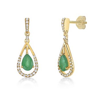 Gemminded 10k Gold Emerald & 1/5 Carat T.W. Diamond Earrings