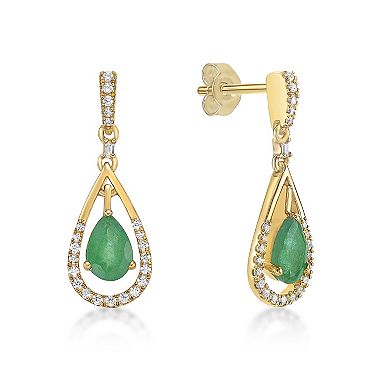 Gemminded 10k Gold Emerald & 1/5 Carat T.W. Diamond Earrings