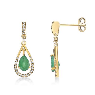Gemminded 10k Gold Emerald & 1/5 Carat T.W. Diamond Earrings