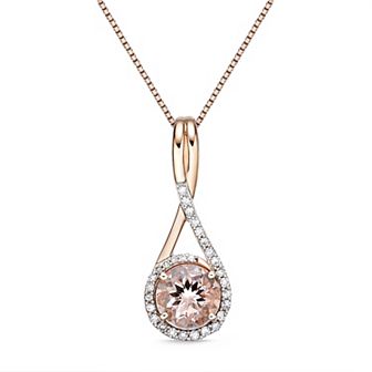 Gemminded 10k Rose Gold Morganite & 1/6 Carat T.W. Diamond Pendant Necklace