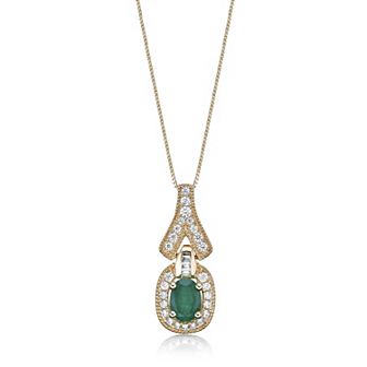 Gemminded 10k Gold Emerald & 1/3 Carat T.W. Diamond Pendant Necklace