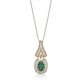 Gemminded 10k Gold Emerald & 1/3 Carat T.W. Diamond Pendant Necklace