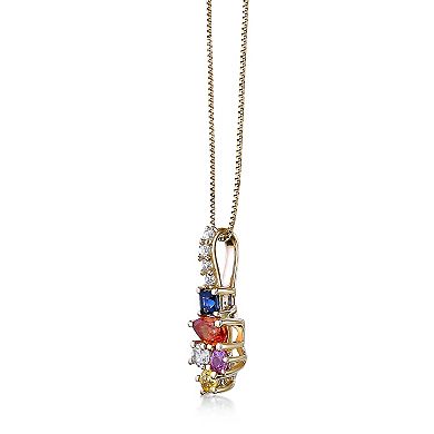 Gemminded 10k Gold Multicolor Sapphire Pendant Necklace