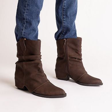 Journee Wynette Women's Slouchy Pointed Toe Cuban Heel Ankle Boots In Regular & Wide Width