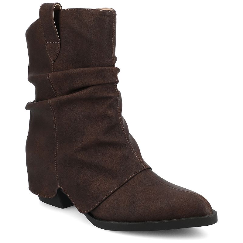Journee Wynette Women's Slouchy Pointed Toe Cuban Heel Ankle Boots In Regular & Wide Width, Size: 10, Vintage Brown