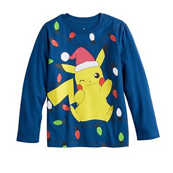 Boys 4-12 Jumping Beans® Pokemon Pikachu Santa Hat And Christmas Lights Long Sleeve Graphic Tee