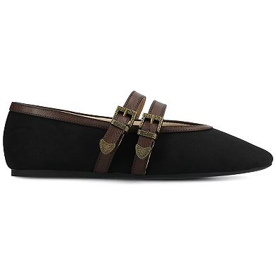 Journee Florene Women's Almond Toe Buckle Detail Mary Jane Flats