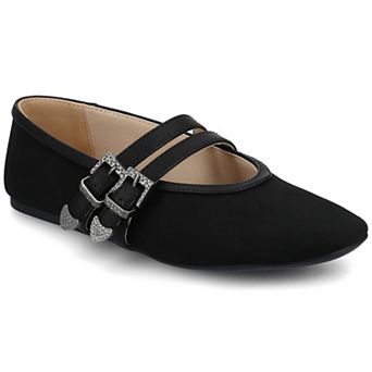 Journee Florene Women's Almond Toe Buckle Detail Mary Jane Flats