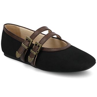Journee Florene Women's Almond Toe Buckle Detail Mary Jane Flats