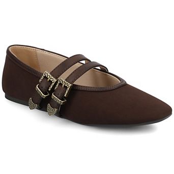 Journee Florene Women's Almond Toe Buckle Detail Mary Jane Flats