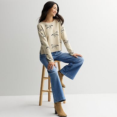 Women's Chelsea & Theodore Long Sleeve Crewneck Horse Pattern Sweater