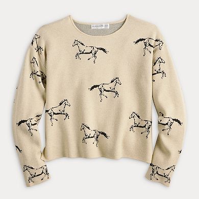 Women's Chelsea & Theodore Long Sleeve Crewneck Horse Pattern Sweater