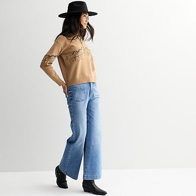 Women's Chelsea & Theodore Half Zip-Up Pullover with Embroidered Horses