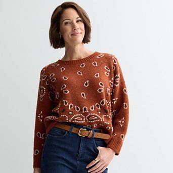 Women's Chelsea & Theodore Crew Neck Jacquard Pullover Sweater