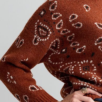 Women's Chelsea & Theodore Crew Neck Jacquard Pullover Sweater