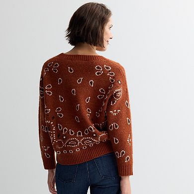 Women's Chelsea & Theodore Crew Neck Jacquard Pullover Sweater