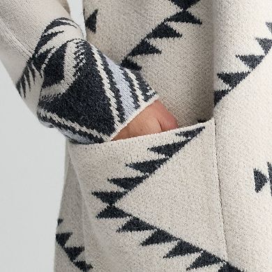 Women's Chelsea & Theodore Open Front Jacquard Cardigan with Patch Pockets