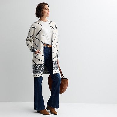 Women's Chelsea & Theodore Open Front Jacquard Cardigan with Patch Pockets