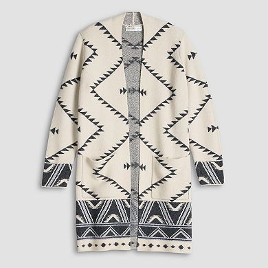 Women's Chelsea & Theodore Open Front Jacquard Cardigan with Patch Pockets