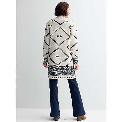 Women's Chelsea & Theodore Open Front Jacquard Cardigan with Patch Pockets