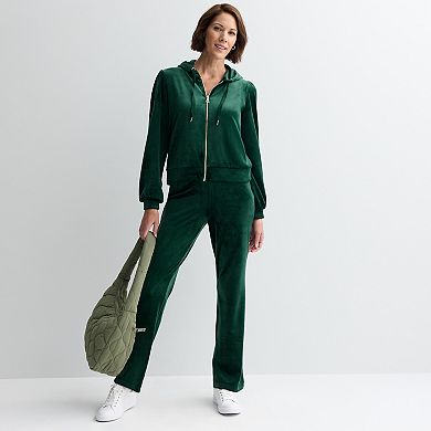Women's Industry Puff Sleeve Zip-Front Velour Hoodie