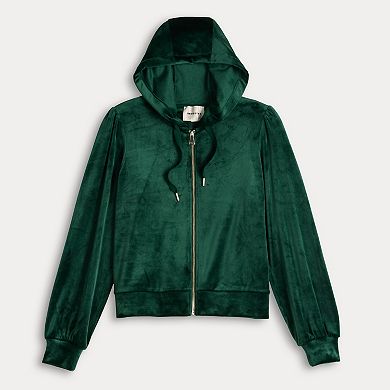 Women's Industry Puff Sleeve Zip-Front Velour Hoodie