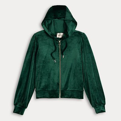 Women's Industry Puff Sleeve Zip-Front Velour Hoodie